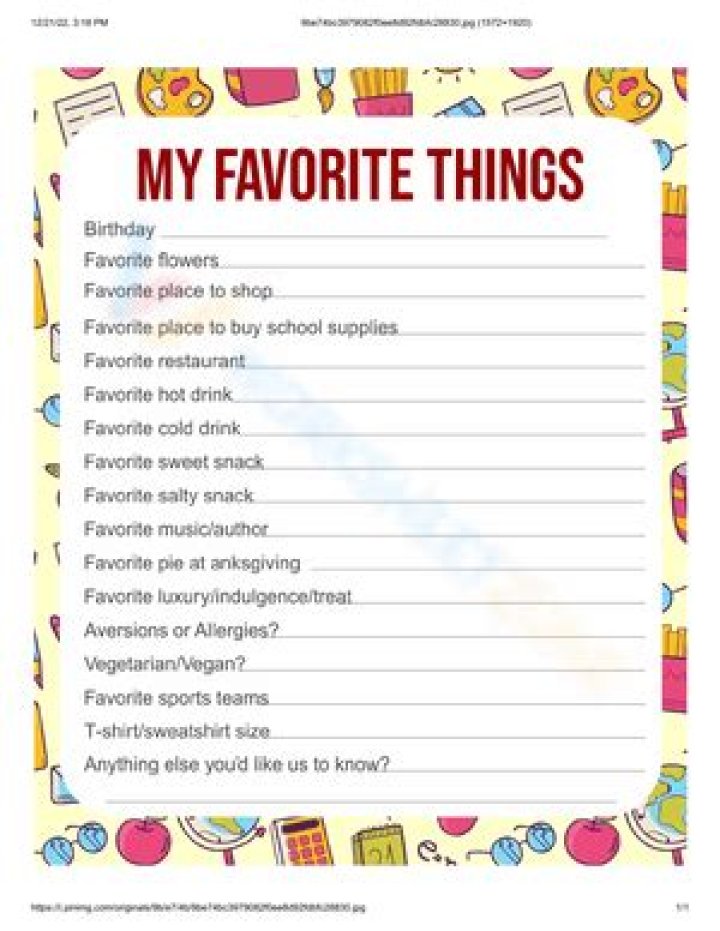 100 Favorite Things Questions